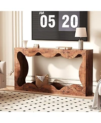 homfan Scalloped Console Table, Farmhouse Narrow Sofa Table with Storage for Entryway, Living Room
