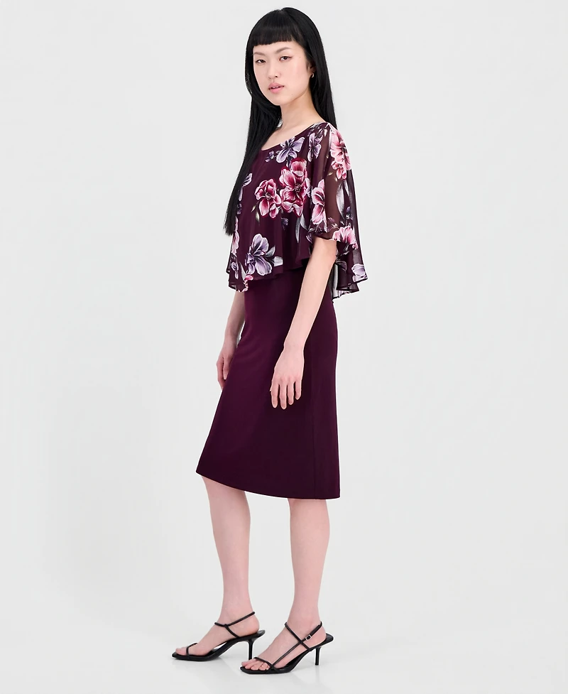 Connected Women's Chiffon-Overlay Cape Dress