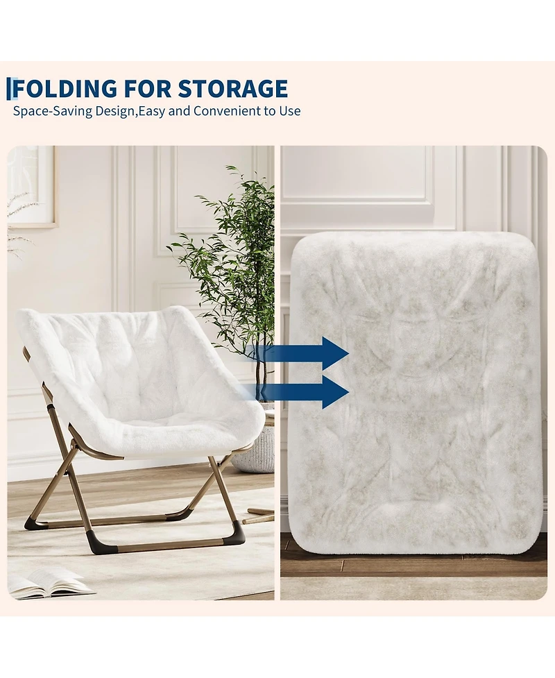 gaomon Collapsible Lounge Chair Set of 2, Faux Fur Accent, Triangular Metal Frame, for Bedroom and Living Room