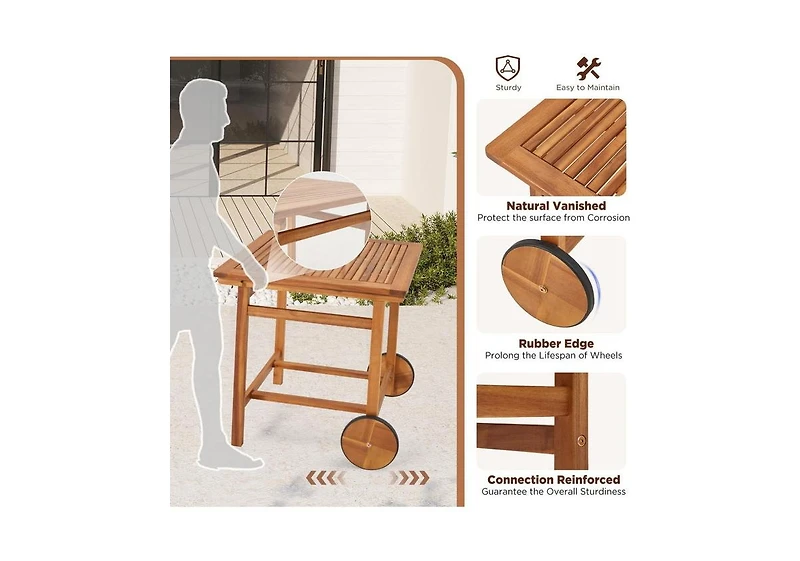 Aecojoy 5 Piece Outdoor Patio Dining Set, Acacia Wood Outdoor Table and Chairs with Wheels