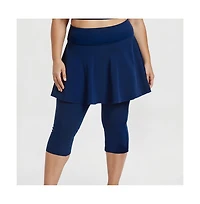 Calypsa Plus Flared Swim Skort With Capri Leggings