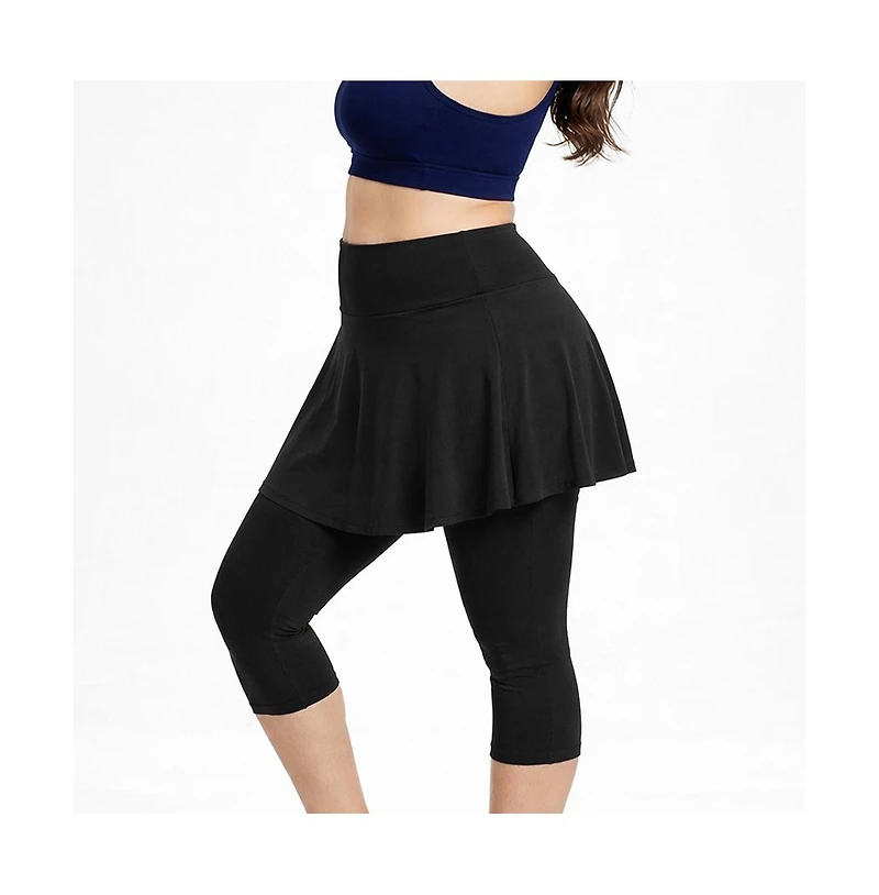 Calypsa Plus Flared Swim Skort With Capri Leggings
