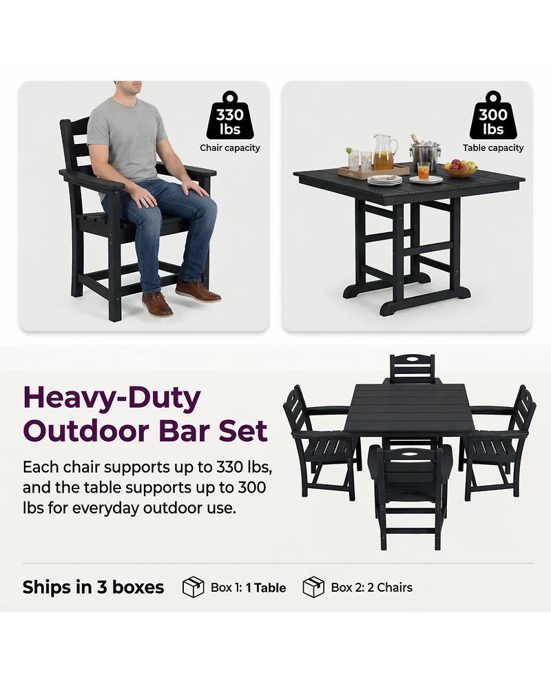 Streamdale Furniture Piece Black Hdpe Outdoor Patio Dining Set with Square Table