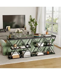 homfan Industrial 3-Tier Entryway Console Table with X-Shaped Metal Frame, Open Shelves and Adjustable Feet