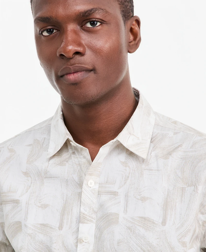 Alfani Men's Brushed Geometric Poplin Short-Sleeve Shirt, Macy's Exclusive