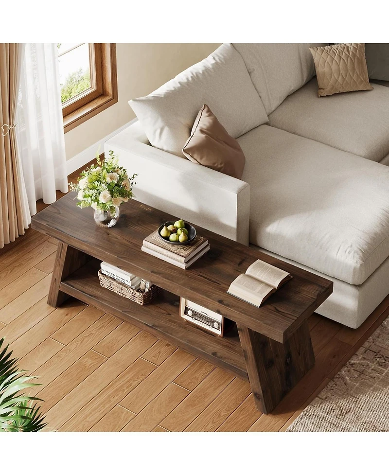 Tribesigns 2-Tier Entryway Bench, Hallway Foyer Solid Wood Seating with Open Shelves