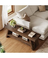 Tribesigns 2-Tier Entryway Bench, Hallway Foyer Solid Wood Seating with Open Shelves