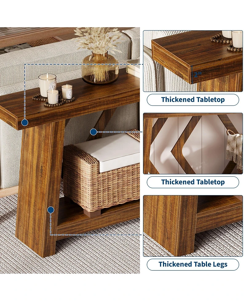 homfan All-Wood Console Table with Trapezoid Legs – 2-Tier Extra Long Sofa for Hallway, Living Room, Narrow Foyer
