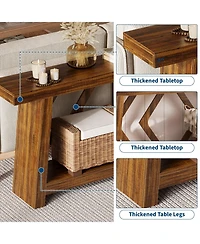 homfan All-Wood Console Table with Trapezoid Legs – 2-Tier Extra Long Sofa for Hallway, Living Room, Narrow Foyer