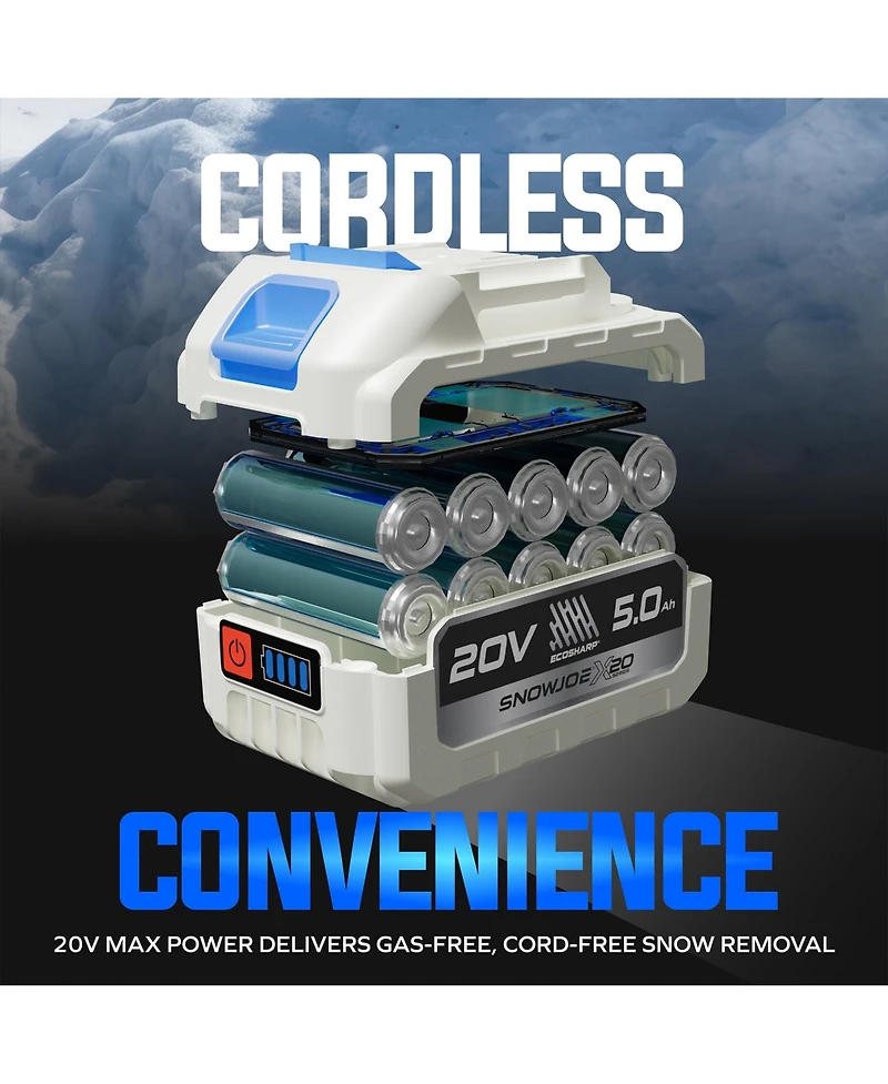 Snow Joe Cordless Snow Shovel Kit with 10inch Wide x 5inch Deep Snow Cut, X20-snow-5A