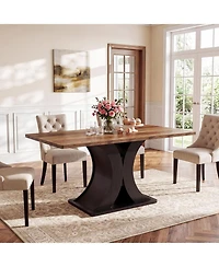 Tribesigns 55-Inch Dining Table for 4-6, Farmhouse Kitchen Dinner Table with Heavy Duty Pedestal, for Dining Room, Kitchen.
