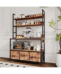 gaomon 63.4" Bakers Rack with Charging Station, 5-Tier Microwave Stand with Storage Cabinet, 10 Hooks, for Kitchen Living Room
