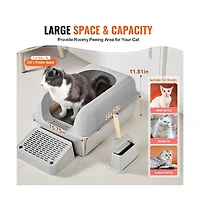 Ruie Stainless Steel Cat Litter Box Xl 6 In Deep With Scoop Filter Foot Board