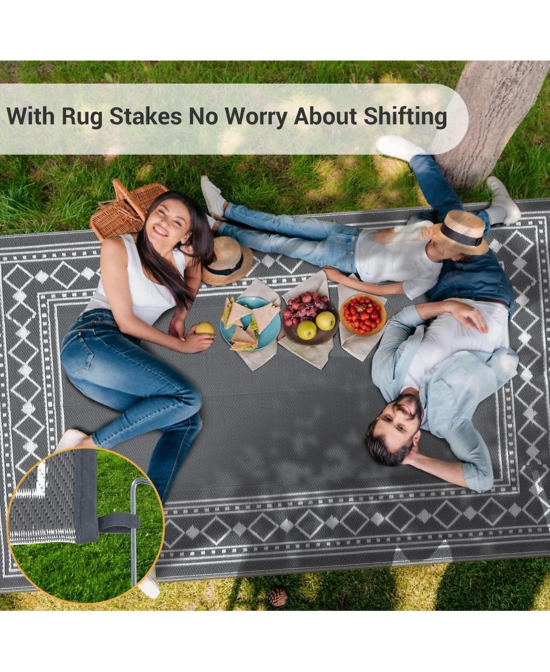 gaomon Outdoor Rug 9 x 18, Reversible Waterproof Plastic Straw Patio Mat for Rv Camping Deck Backyard Beach Picnic