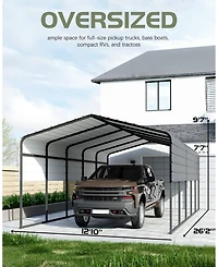 Homfan 13 x 26 x 10 Ft Heavy Duty Iron Carport Garage for Cars Trucks Boats Rv, Outdoor Metal Vehicle Shelter with Side Supports