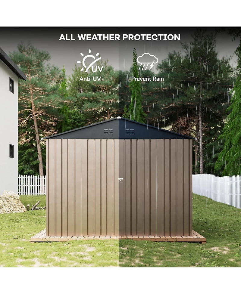 Homfan 8 x 12 Ft Galvanized Steel Outdoor Storage Shed Tool Room, Heavy Duty Garden Tool House with Vents and T-Handle Lock