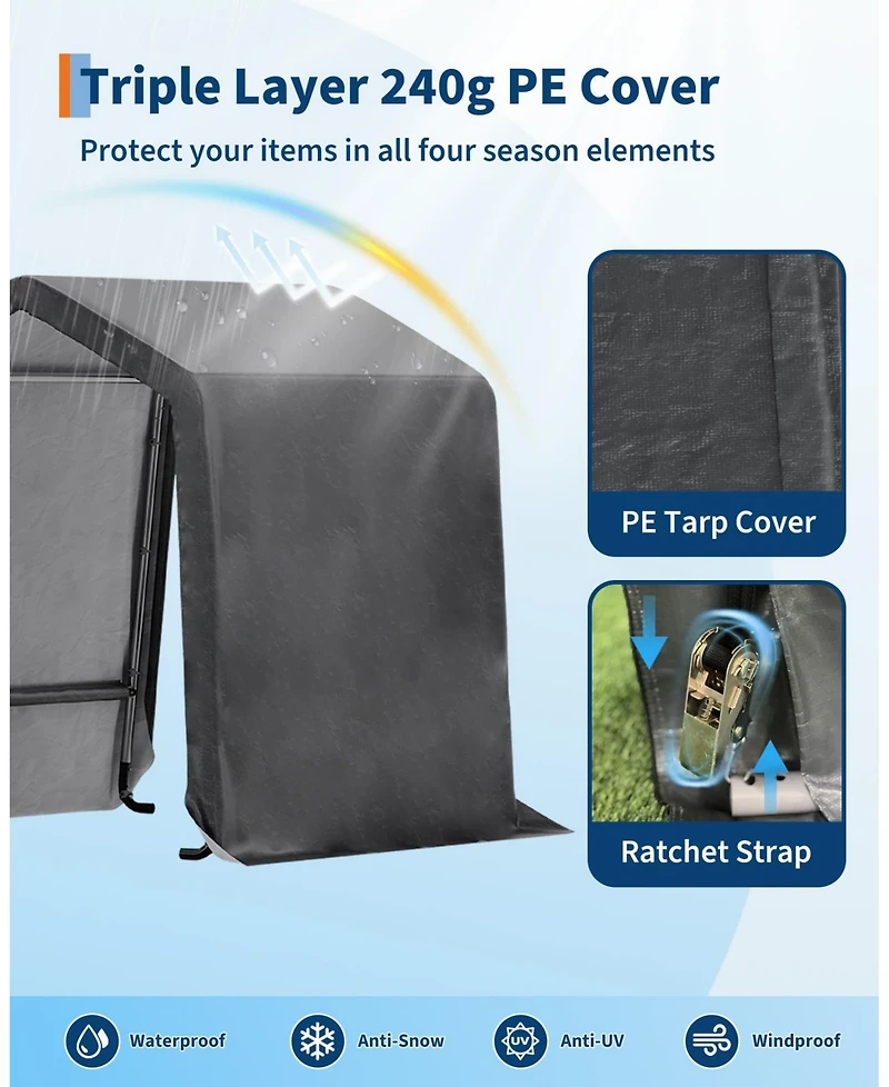homfan 6x8 Ft Portable Outdoor Storage Shed with Roll-Up Door
