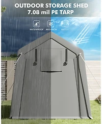 homfan 7x15 Ft Outdoor Storage Shed, All-Season Car Canopy, Motorcycle Shed, Heavy Duty Iron Frame with Pe Tarpaulin Cover for Lawn Mower