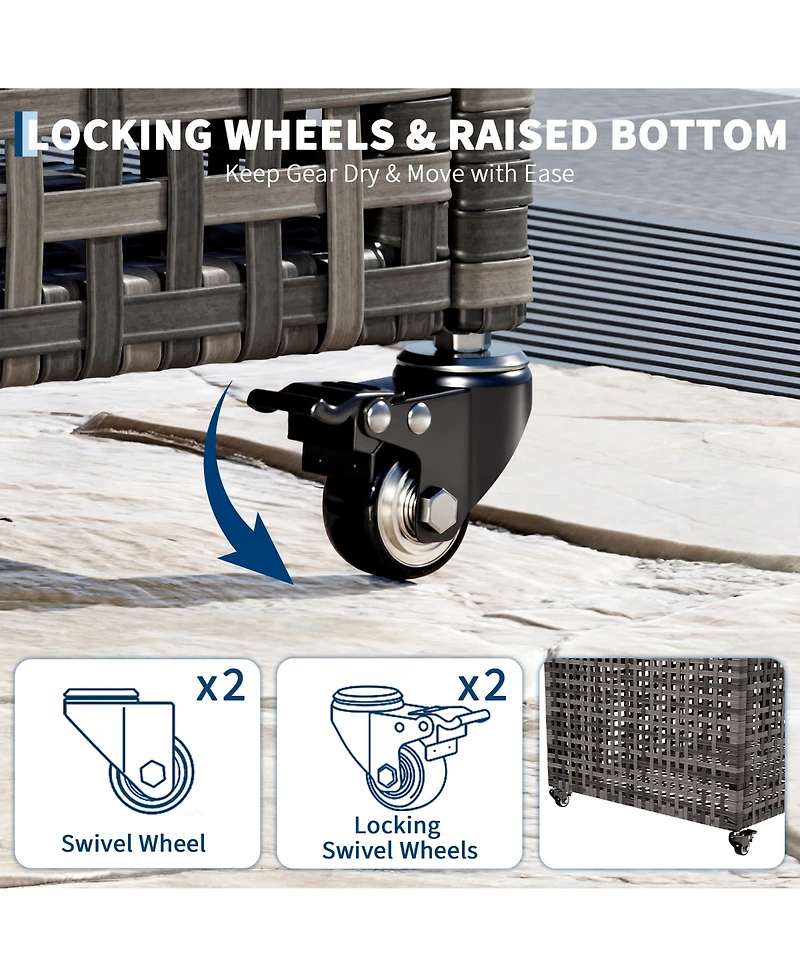 homfan Outdoor Poolside Storage Bin with Wheels, Mesh Sides, and 2 Handles for Floats, Noodles, Toys, Balls
