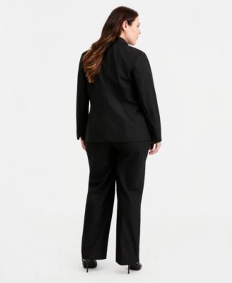 Kasper Plus Size One Button Blazer Mid Rise Straight Leg Pants