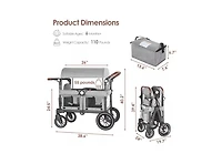 Kinder King Baby Wagon Stroller for Two with Adjustable Handle, All-Terrain Wheels, Tray and Storage.