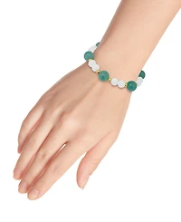 Macy's 14k Gold-Plated Over Brass Imitation Pearl Aventurine Beads Stretch Bracelet