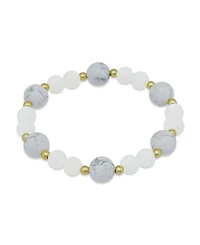 Macy's 14k Gold-Plated Over Brass Imitation Pearl Howlite Beads Stretch Bracelet