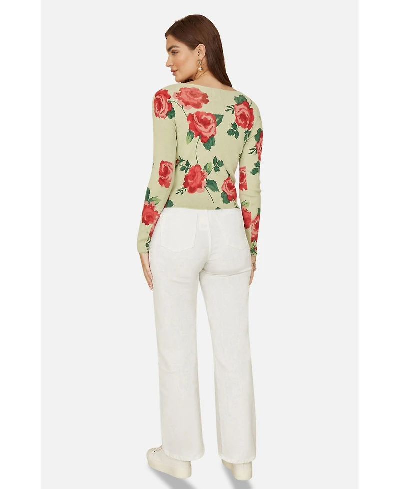 Yumi Women's Long Sleeve V-Neck Tie Front Cardigan