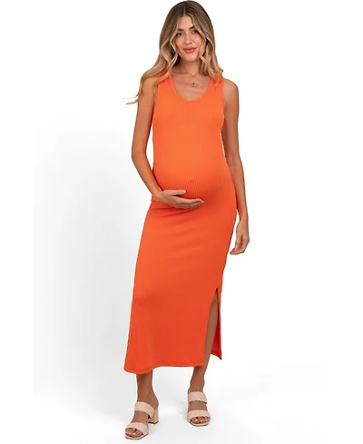 Pinkblush Maternity Orange Ribbed Side Slit Maxi Dress