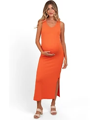 Pinkblush Maternity Orange Ribbed Side Slit Maxi Dress