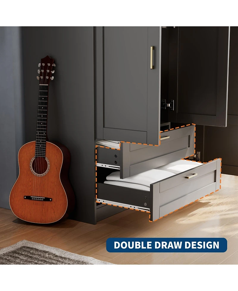 gaomon Storage Cabinet with 3 Doors, 2 Drawers, Hanging Rod, Soft-Close Hinges for Living Room, Entryway