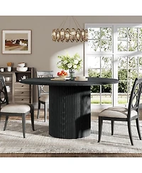 Tribesigns 47" Round Dining Table for 4, Farmhouse Kitchen with Metal Base