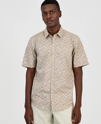 Alfani Men's Brick Geometric Short-Sleeve Shirt, Macy's Exclusive - Geo Print