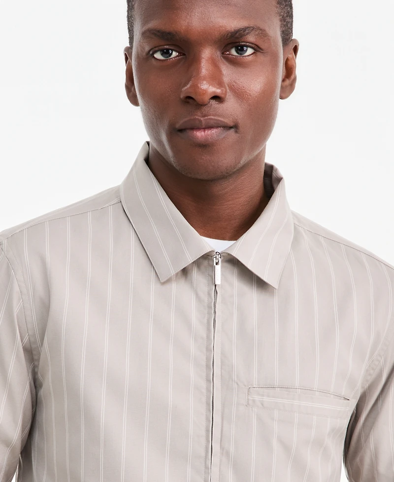 Alfani Men's Zip Front Striped Long-Sleeve Shirt, Macy's Exclusive - Double Stripe