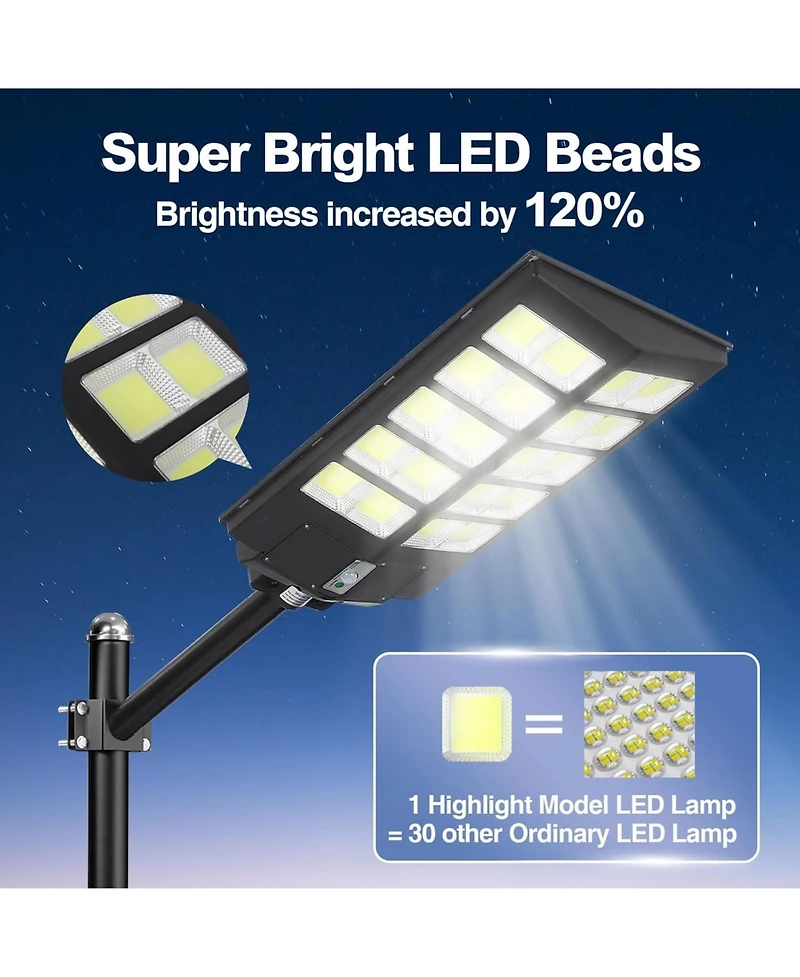Maxsa Innovations 4000W Solar Street Light Outdoor, 6500K Led Security/Parking Lot Light, Motion Sensor Remote, Dusk-to-Dawn, IP67 Waterproof