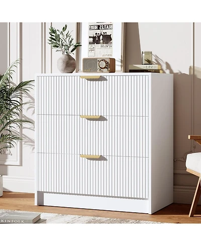 gaomon 3 Drawer Dresser, Modern Fluted Nightstand with Handles, Tall Chest for Bedroom, Living Room, Entryway