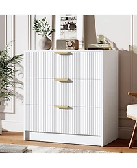 gaomon 3 Drawer Dresser, Modern Fluted Nightstand with Handles, Tall Chest for Bedroom, Living Room, Entryway