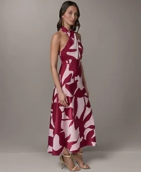 Donna Karan New York Women's Halter Neck Printed Satin A-Line Dress