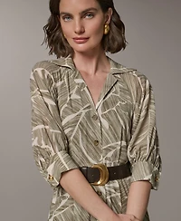 Donna Karan New York Women's Printed Collared Shirtdress with Faux Leather Belt