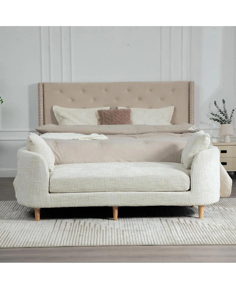Streamdale Furniture Modern Upholstered End of Bed Bench with Armrests and Bolsters