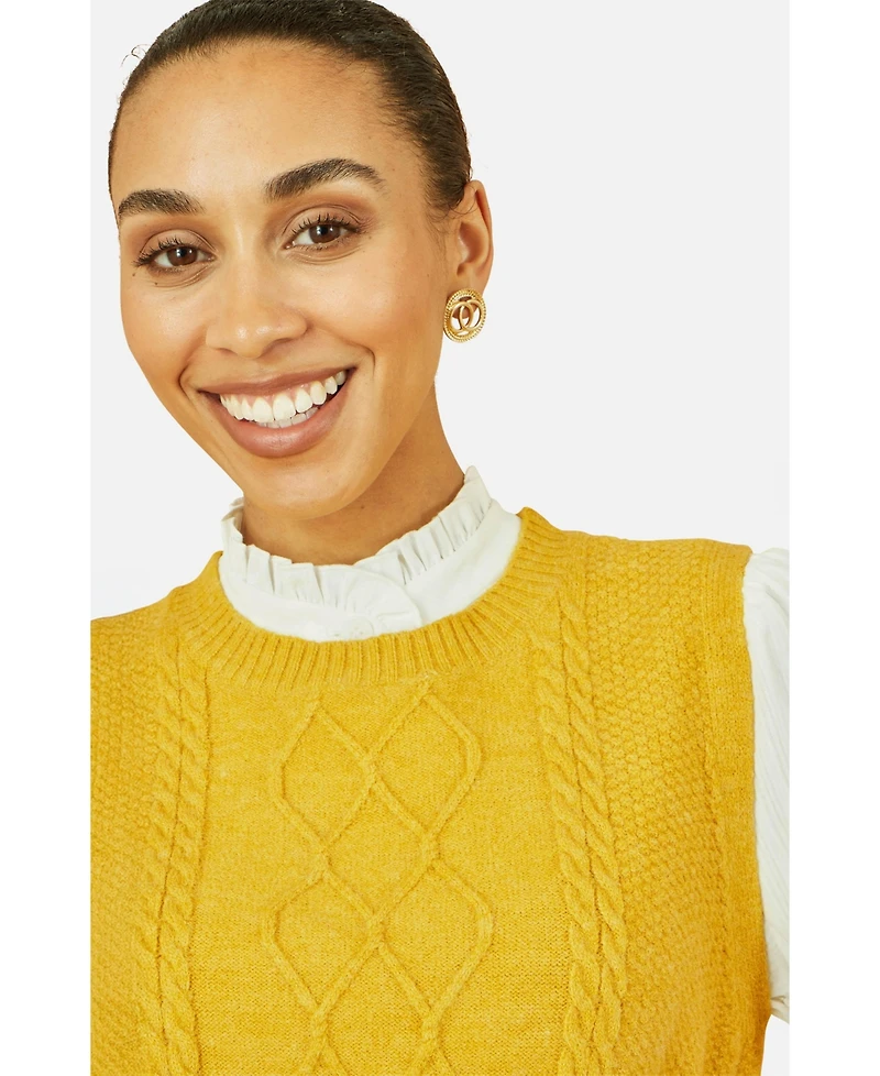 Yumi Women's Cable Knit Sleeveless Jumper