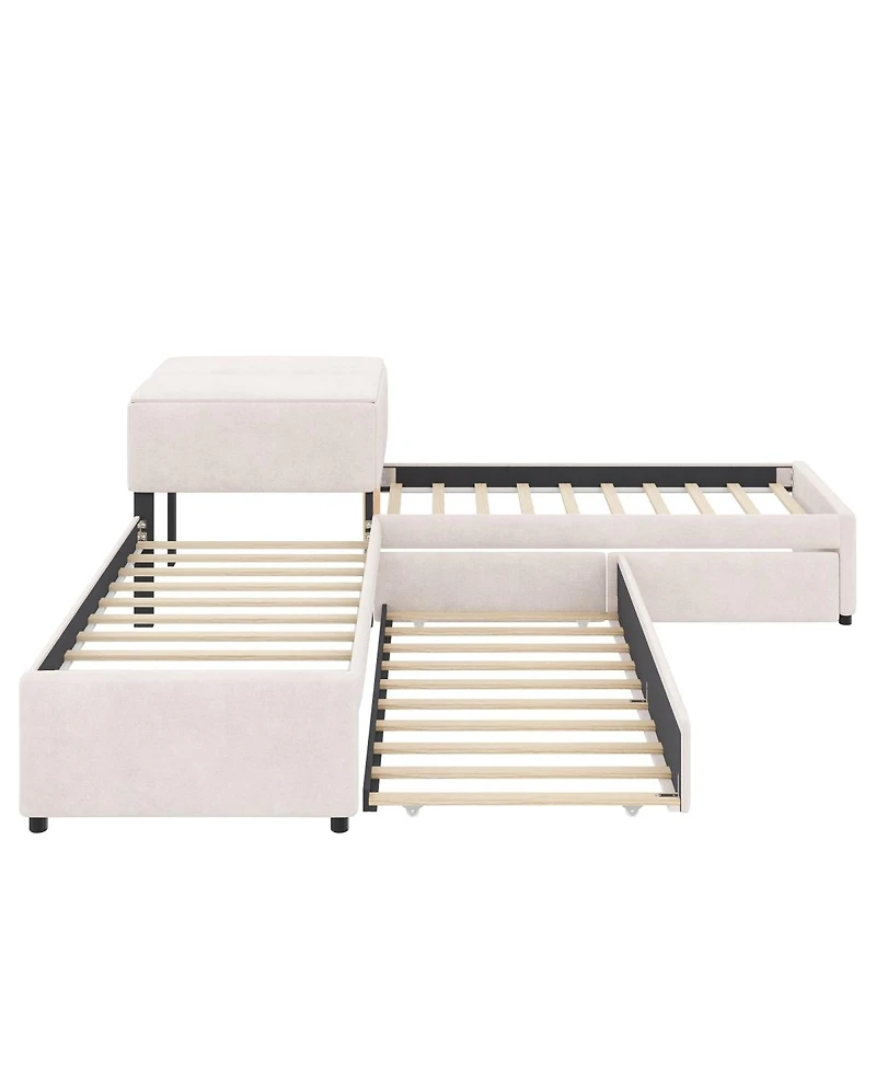 Streamdale Furniture L-Shaped Upholstered Twin Platform Bed with Trundle, Drawers, and Desk