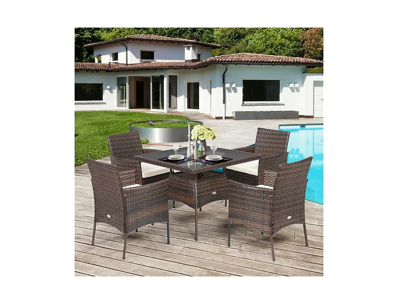 Mondawe Outdoor 5 Pieces Dining Table Set with 1 Table and 4 Single Sofas