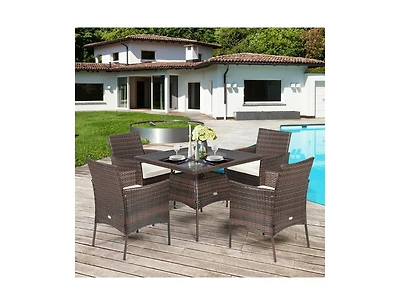 Mondawe Outdoor 5 Pieces Dining Table Set with 1 Table and 4 Single Sofas
