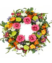 Gnuadz 22" Artificial Peony Poppy Lavender Wreath Door Wall Decor