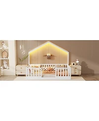 Streamdale Furniture Wooden Montessori Floor Bed with High Rails and Light