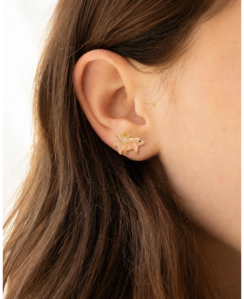 Fable England Gold Flying Pig Stud Earrings