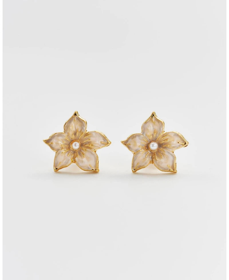 Fable England Gold Jasmine and Pearl Stud Earrings