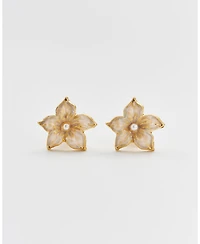 Fable England Gold Jasmine and Pearl Stud Earrings