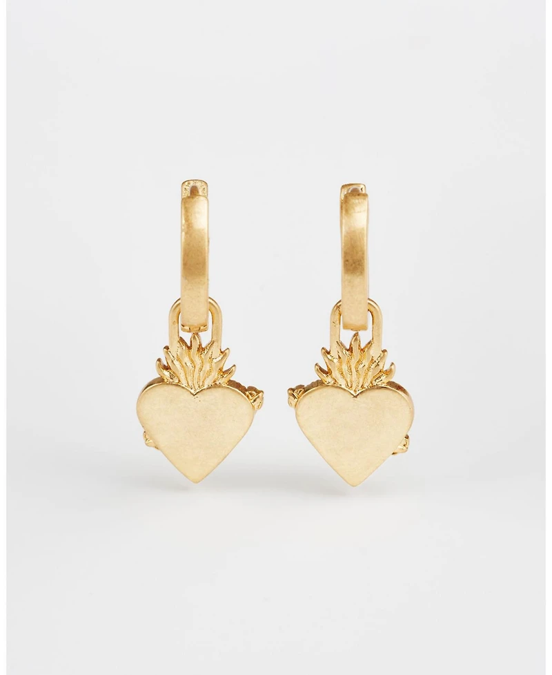 Fable England Gold Sacred Heart Huggie Earrings